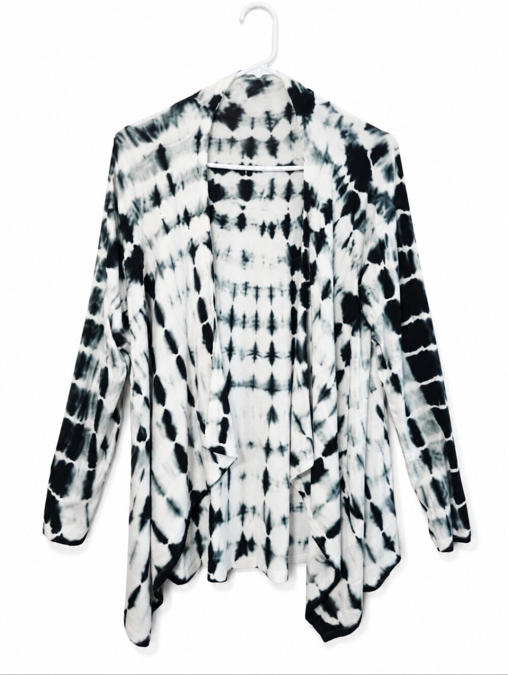 Tie-Dye Open Front Cardigan - Black & White - Picture 2 of 4